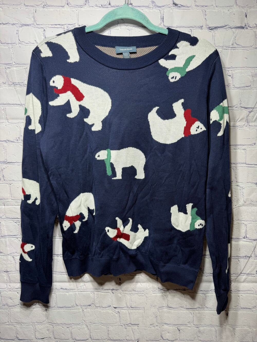 ModCloth Womens Crew Neck All-Over Polarbear Print Sweater Sz L